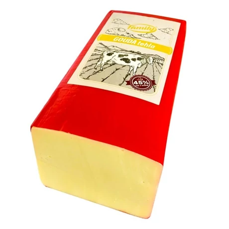 Family Gouda tehla 45% Tömb sajt (Állati) egy tömb Kb. 3kg  