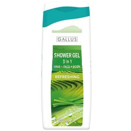 GALLUS 3in1 természetes tusfürdő,sampon - Refreshing 300 ml Darab ár (16db-tól a termék ára 400Ft)
