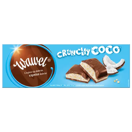 Wawel Crunchy Coco töltött nagy táblás csokoládé (kókuszos) 258g -darabár (12db/karton)