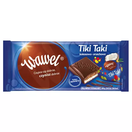 Wawel Tiki Taki kókuszos étcsokoládé 100g -darabár (18db/karton)