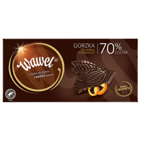 Wawel Keserű csokoládé 70% PREMIUM narancshéjjal 100g -darabár (15db/karton)